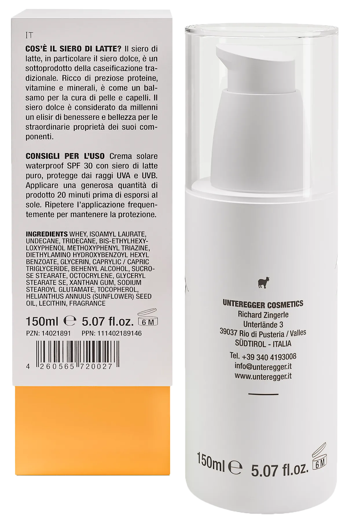 Crema solare waterproof al siero di latte SPF 30